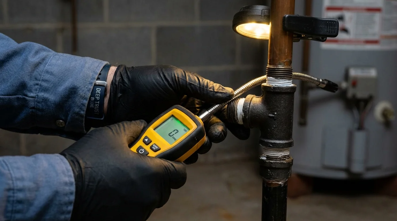 Gas leak detection with electronic sniffer by Johns Plumbing LLC in Newkirk